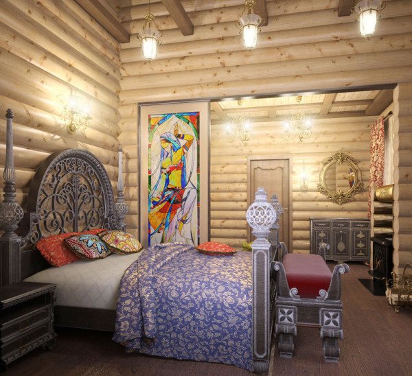 Інтерєр спальні в деревяному будинку