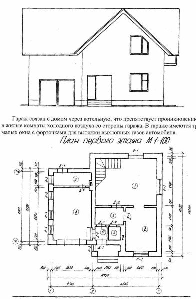 Креслення будинку — фасад і план поверхів Креслення будинку — фасад і план поверхів