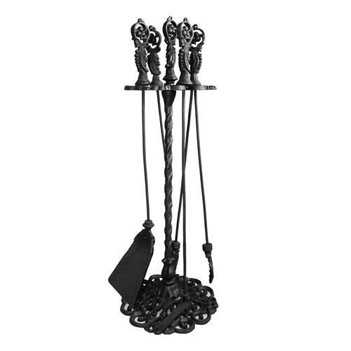 Підставка під камін і камінні топки, приладдя із скла і листового металу на фото