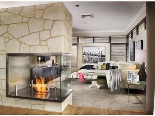 Тристоронній камін: фото в інтерєрі кімнати