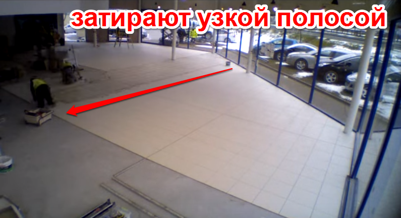 Технологія укладання плитки на підлогу, в супермаркетах і автосалонах.