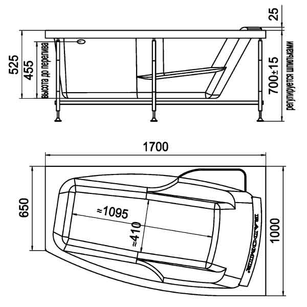 Якими можуть бути розміри акрилової ванни з різними модифікаціями