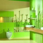 Плитка для ванної бамбук: фото жовта і блакитна кімната