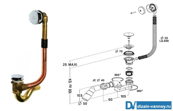 Установка сифона на ванну   схема складання підключення і заміна