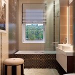 Коричнева плитка у ванній: фото бежева ванна