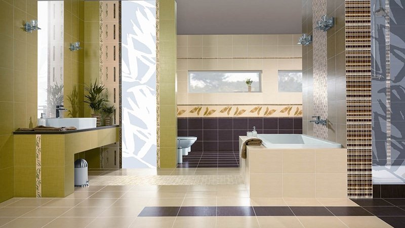 Плитка для ванної бамбук: фото жовта і блакитна кімната