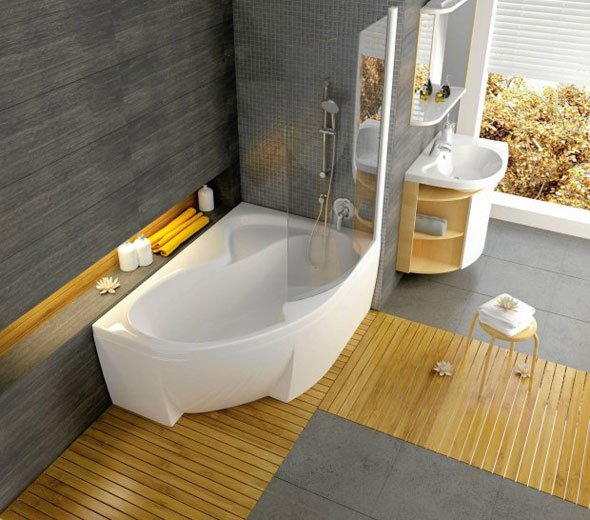 Розміщення кутової ванни у маленькій ванній кімнаті