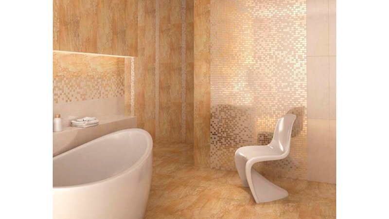 Золота плитка для ванної кімнати: нетипової дизайн
