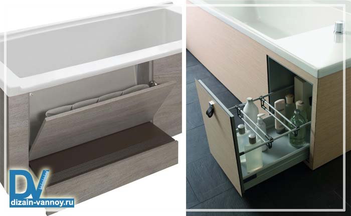 Екран під ванну з поличками і скриньками у вигляді шафи Екран під ванну з поличками і скриньками у вигляді шафи