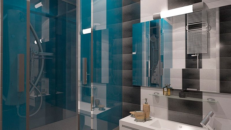 Фото плитка у ванній з малюнком: красива синя