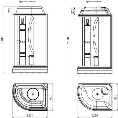 Які існують розміри душових кабінок різних видів