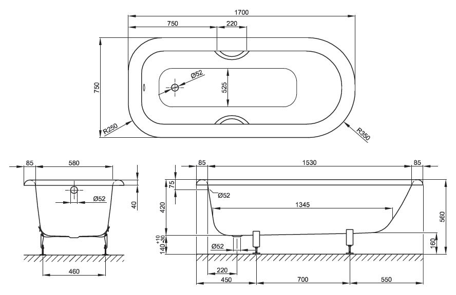 Яка висота ванни від підлоги стандарт, в залежності від її моделі