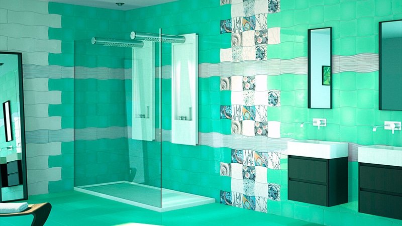 Плитка для ванної бамбук: фото жовта і блакитна кімната