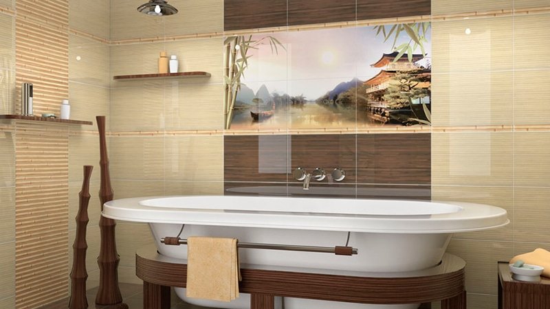 Плитка для ванної бамбук: фото жовта і блакитна кімната