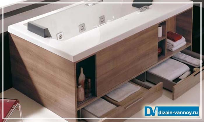 Екран під ванну з поличками і скриньками у вигляді шафи Екран під ванну з поличками і скриньками у вигляді шафи