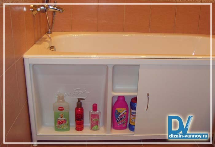 Екран під ванну з поличками і скриньками у вигляді шафи Екран під ванну з поличками і скриньками у вигляді шафи