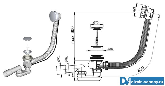 Установка сифона на ванну   схема складання підключення і заміна
