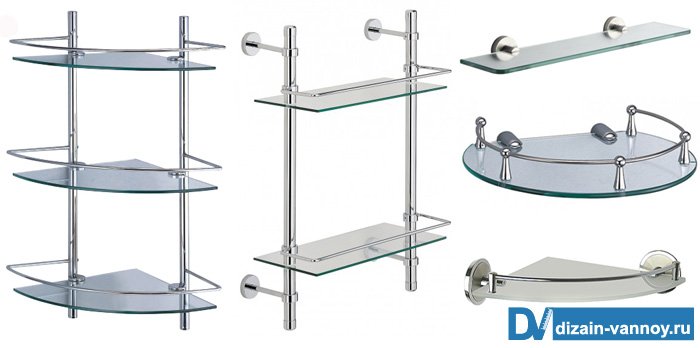 Скляні та дзеркальні полиці для ванної кімнати   кутові і звичайні