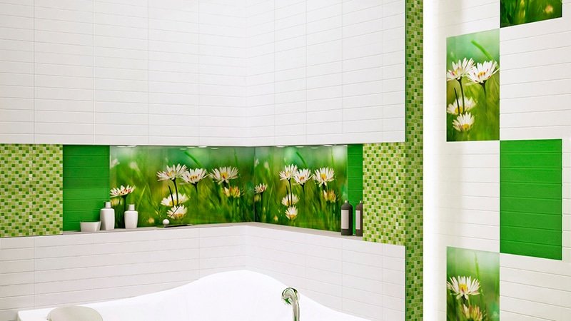 Панно з плитки для ванної кімнати: фото інтерєру