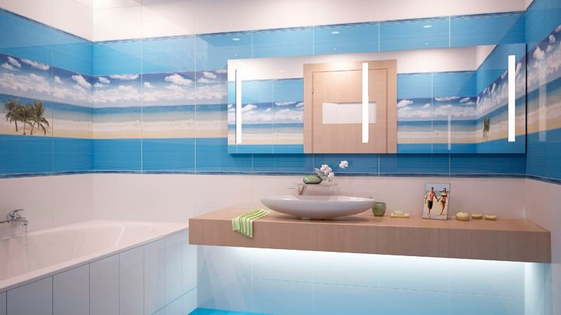 Плитка для ванної бамбук: фото жовта і блакитна кімната