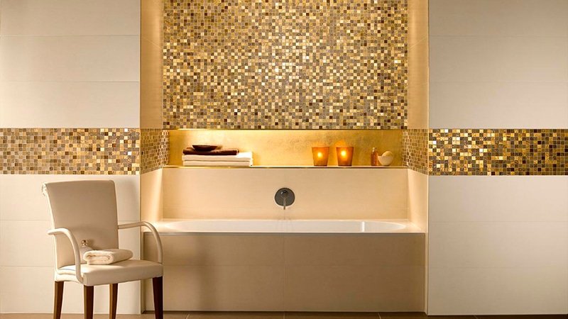 Золота плитка для ванної кімнати: нетипової дизайн