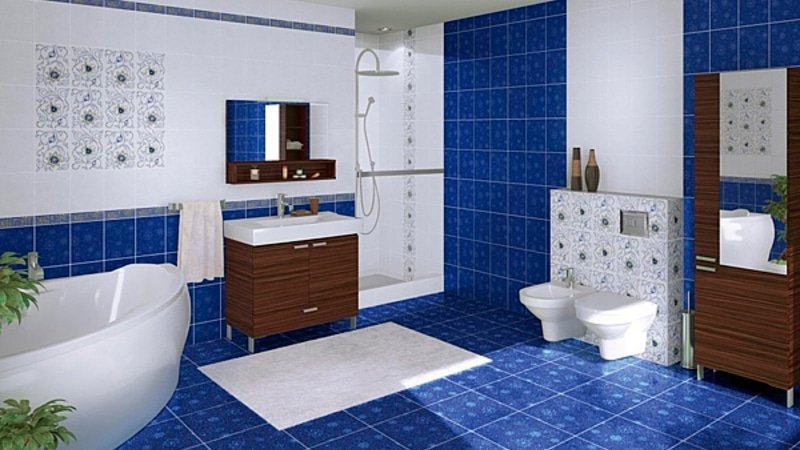 Фото плитка у ванній з малюнком: красива синя