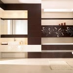 Коричнева плитка у ванній: фото бежева ванна