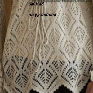 Туніка поєднання білого ажуру спицями та вишивки