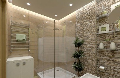 Бежево салатовий санвузол з камяної обробкою
