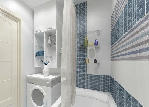 Біла ванна з елементами темно синій майоліки