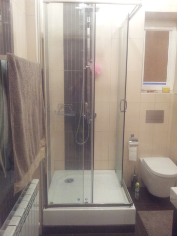 Шоколадна двокімнатна ванна в деревяному будинку