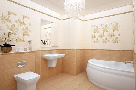 Бежева ванна. Дизайн ванної кімнати в бежевих тонах.