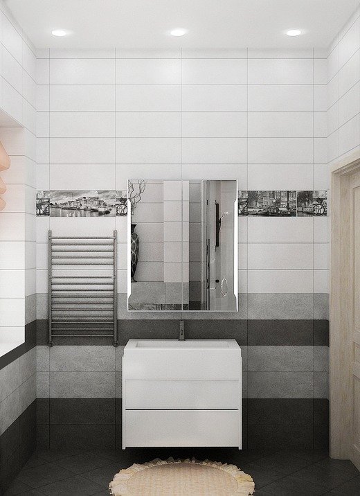 Невелика душова з туалетом, виконана у сіро білих тонах Невелика душова з туалетом, виконана у сіро білих тонах