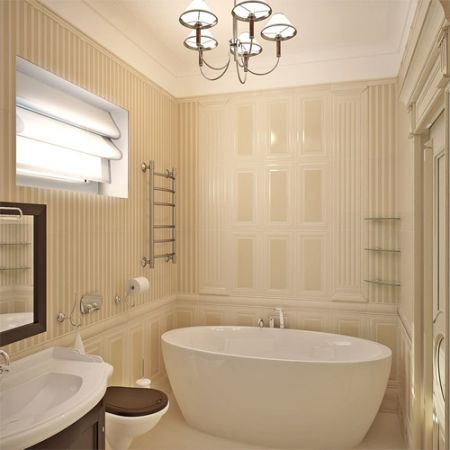 Бежева ванна. Дизайн ванної кімнати в бежевих тонах.