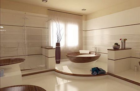 Бежева ванна. Дизайн ванної кімнати в бежевих тонах.