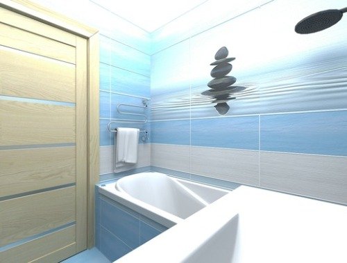 Ще одна ідея для невеликої ванної кімнати в блакитному кольорі