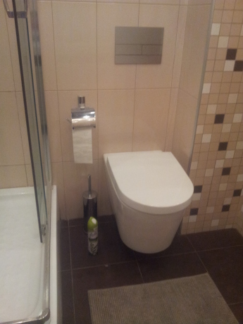 Шоколадна двокімнатна ванна в деревяному будинку