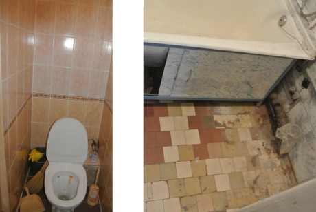 Невеликий суміщений санвузол в коричневих тонах Невеликий суміщений санвузол в коричневих тонах