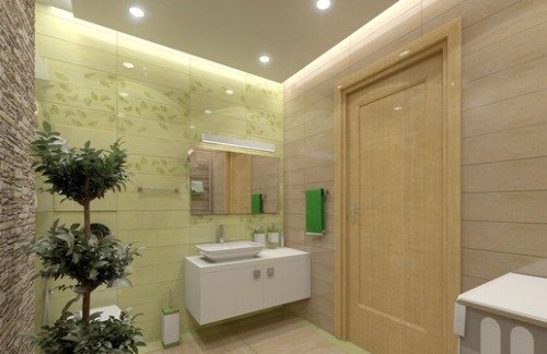 Бежево салатовий санвузол з камяної обробкою