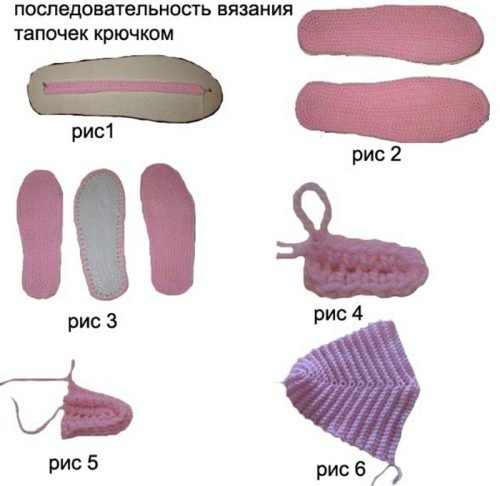 Рожеві тапочки гачком на щільній підошві