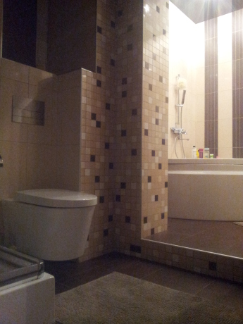 Шоколадна двокімнатна ванна в деревяному будинку