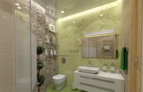 Бежево салатовий санвузол з камяної обробкою