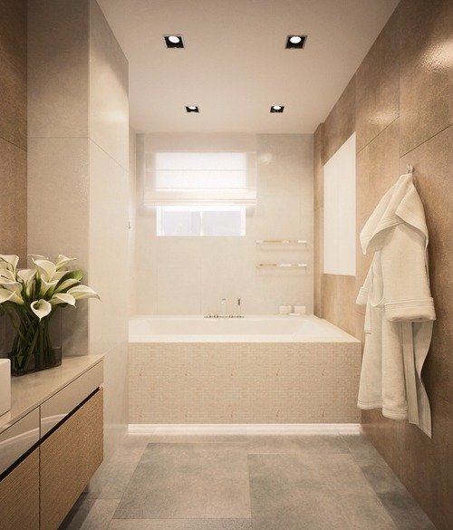 Мінімалізм для ванної з віконним отвором