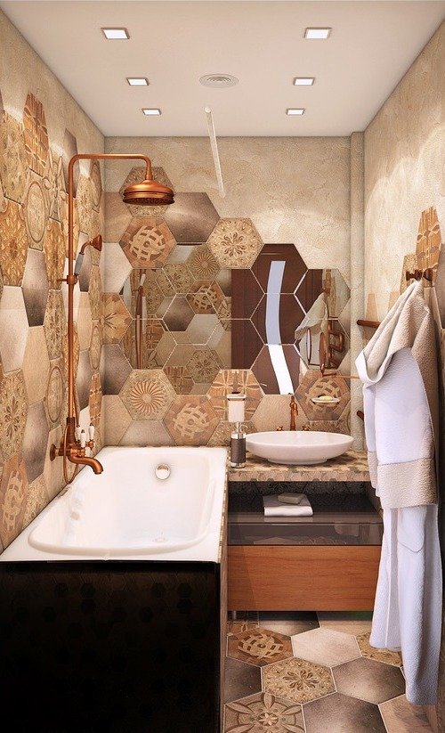 Дизайн маленької ванної без туалету в етнічному стилі