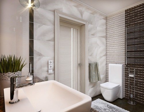 Приклад дизайну для суміщеного санвузла в чорно білих тонах Приклад дизайну для суміщеного санвузла в чорно білих тонах