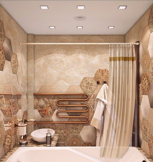 Дизайн маленької ванної без туалету в етнічному стилі