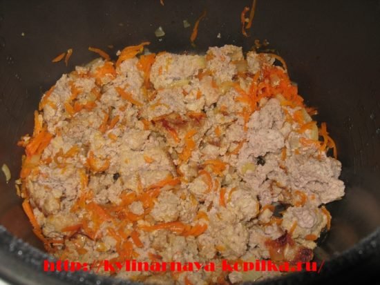 Страва з фаршу в мультиварці. Фарш з рисом в мультиварці