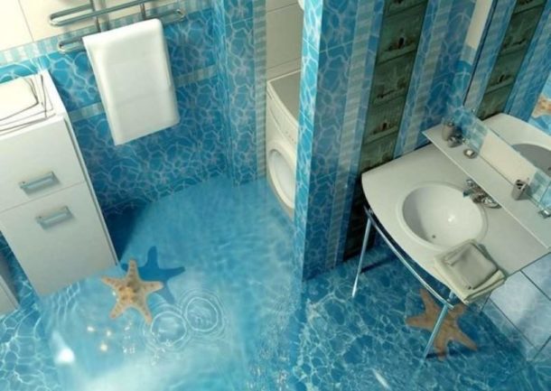 3D підлоги в ванній кімнаті і туалеті: 9 фото, ціна, технологія
