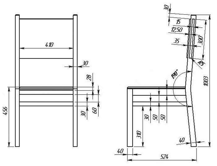 Стілець своїми руками з дерева — креслення і розміри