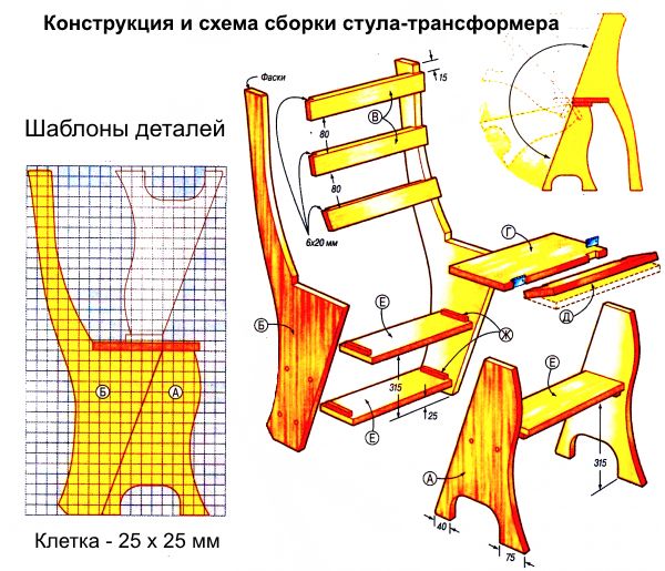 Стілець стремянка своїми руками — креслення з розмірами